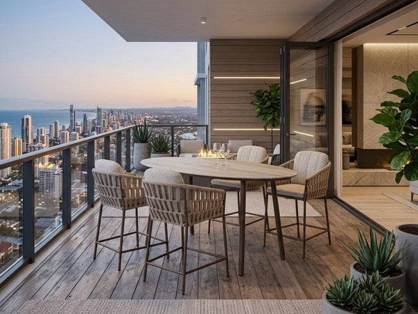 Matino 5-piece outdoor high dining set on a modern balcony