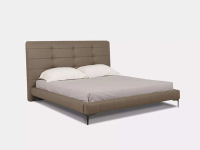 Matrix Bed Frame with upholstered grid-stitched headboard and slim metal legs in contemporary design.