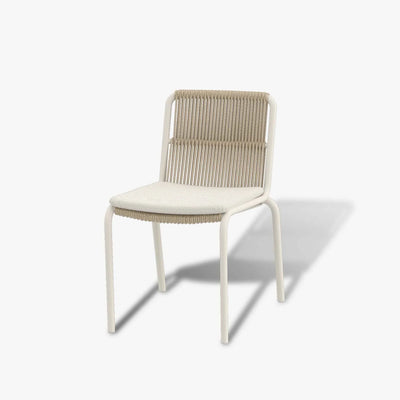 Maui Outdoor Dining Chair with woven polyester ropes and powder-coated aluminum frame.