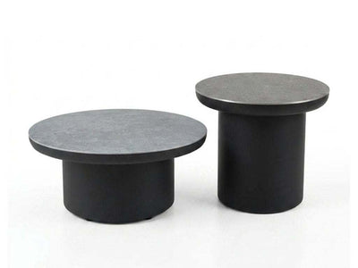 Mesa Outdoor Ceramic Coffee Table and Side Table Set with powder coated aluminium frame and thick ceramic top in charcoal and cement finish