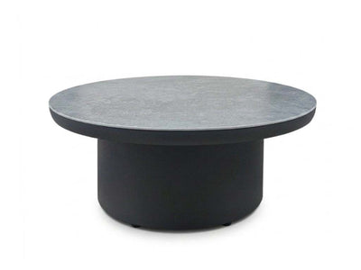 Mesa Outdoor Ceramic Coffee Table with powder coated aluminium frame and thick ceramic top in charcoal and cement finish