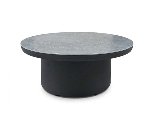 Mesa Outdoor Ceramic Coffee Table with powder coated aluminium frame and thick ceramic top in charcoal and cement finish