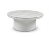 Mesa Outdoor Ceramic Coffee Table with powder coated aluminium frame and thick ceramic top in white and travertine finish