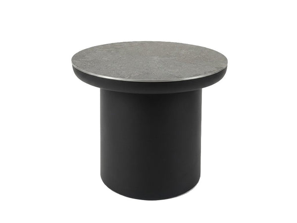 Charcoal Mesa Outdoor ceramic side table with powder coated aluminium frame and thick ceramic top