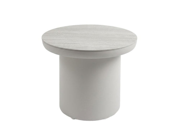White Mesa Outdoor ceramic side table with powder coated aluminium frame and thick ceramic top