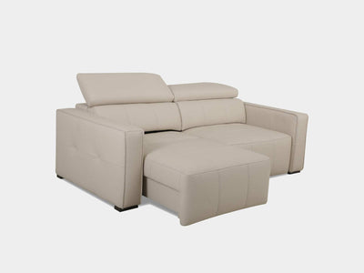 Metro 3 Seater Sofa Bed in cream color with adjustable backrest and footrest.