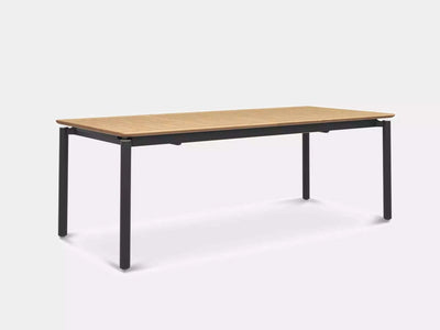 Milan Outdoor Teak Extendable Dining Table with stainless steel frame.