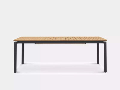 Milan Outdoor Teak Extendable Dining Table with sleek design and durable stainless steel frame.