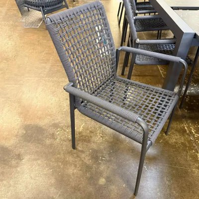 Milan Outdoor Rope Chair with woven texture and aluminum frame in charcoal.
