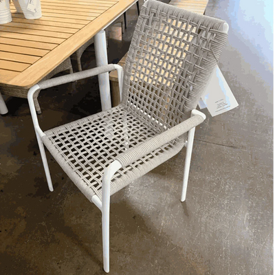 Milan Outdoor Rope Chair with woven texture and durable aluminum frame.