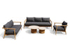 Mirage 6 seater outdoor lounge set with teak frames, charcoal grey cushions and coffee tables
