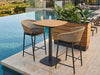 Outdoor teak bar table with heavy-duty aluminum frame and Textilene fabric chairs