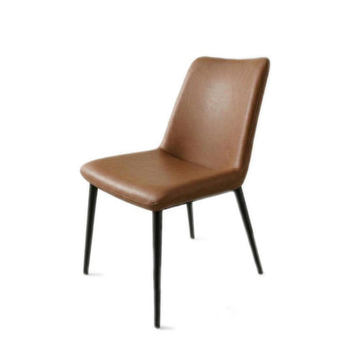 Nelson Leather Dining Chair in vintage tan with steel frame and black metal legs, modern and durable design