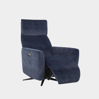Nessa Recliner Chair in blue fabric with sleek contemporary design and ergonomic support.