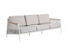 Nine Degrees Outdoor Lounge - 3 Seater Sofa with white frame and beige cushions.