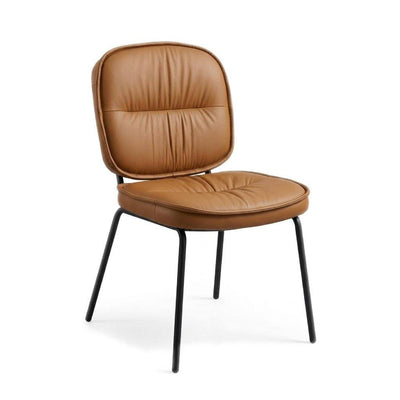 Noah Leather Dining Chair in Linea Cognac leather with black powder-coated steel frame