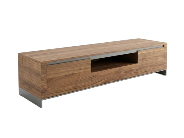 Norton TV Unit walnut veneer with grey steel base two doors one drawer fully assembled