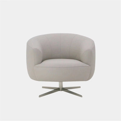 Oasi Leather Armchair with swivel base and minimalist design in soft gray.