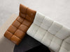 Oasis 7 Seater Corner Sofa with Chaise in brown and white upholstery, 358 x 281 cm.