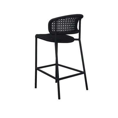 Butterfly Outdoor Bar Chair with black aluminum frame and woven rope backrest.