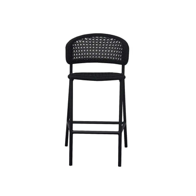 Butterfly Outdoor Bar Chair with all-weather aluminum frame and intricate woven backrest.