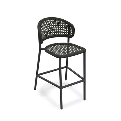 Butterfly Outdoor Bar Chair with woven backrest and all-weather aluminum frame for elegant outdoor seating.