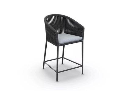 Stylish Jiselle Outdoor Bar Chair with durable aluminum frame and Italian rope weaving.