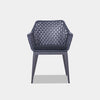 Capri Outdoor Dining Chair with aluminum frame and Rehau weaving, charcoal base.