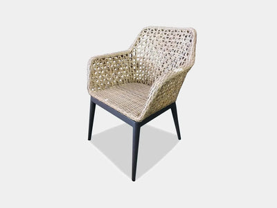 Capri Outdoor Dining Chair with German Rehau weaving and charcoal aluminum frame.