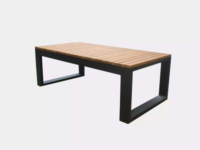 Belvedere Outdoor Teak Coffee Table in charcoal frame, featuring sleek design and durable teak surface.