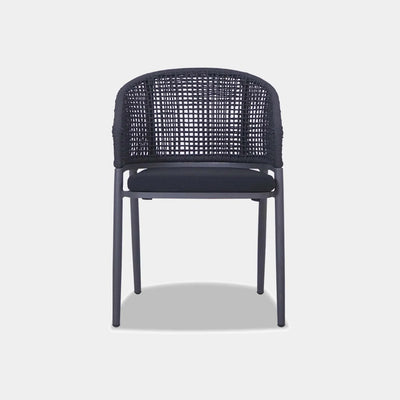 Como Outdoor Dining Chair with powder-coated aluminum frame and elegant rope weaving.