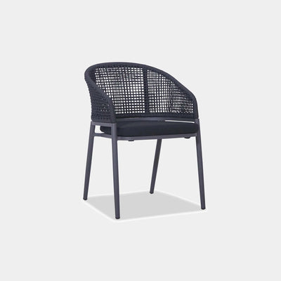 Como Outdoor Dining Chair with rope weaving and powder-coated aluminum frame.