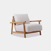 Bahama 1 Seater Outdoor Sofa with teak frame and Viro Hyacinth weaving, featuring quick-dry foam cushions and Sunbrella fabric.