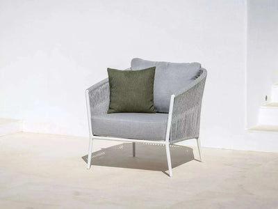 Jiselle Outdoor Lounge 1 Seater Rope Sofa with Sunbrella Cushions, Durable Aluminum Frame.