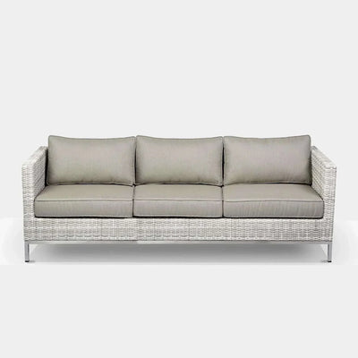 Avalon Outdoor Lounge - 3 Seater Outdoor Sofa with grey cushions on a rattan frame.