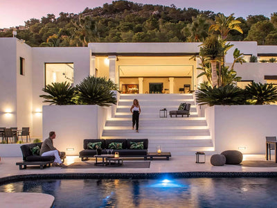 3 Seater Bari Light Outdoor Lounge by Pool at Modern Home