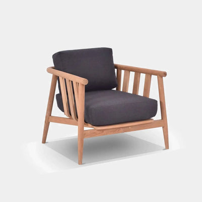 Finley Outdoor Lounge 1 Seater Sofa made of teak with Sunbrella fabric cushions.