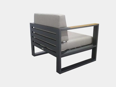 Belvedere 1 Seater Outdoor Sofa with aluminum frame and teak trims.