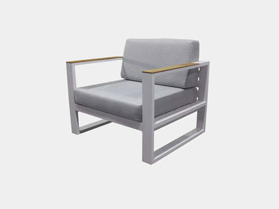 Belvedere 1 Seater Outdoor Sofa with aluminum frame and teak trims.