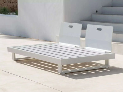 Bari Light Outdoor Lounge 2-Seater Sofa with modular design and white aluminum frame outdoors.