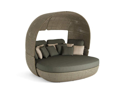 Palma outdoor daybed with Green Matt frame, Forest Fog wicker and Cedrus cushions