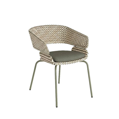 Palma outdoor wicker dining chair in Green Matt with Forest Fog wicker and Cedrus cushion