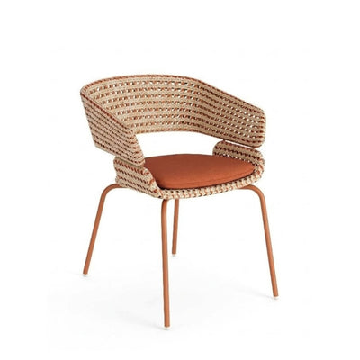 Palma outdoor wicker dining chair in Rust Matt with Urban Glow wicker and Saffran cushion
