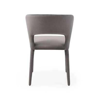 Pari Fabric Dining Chair in Regis Smoke fabric with fully upholstered ergonomic design and steel frame shown from back view