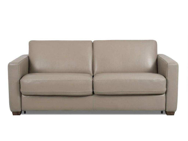 Pasadena 2.5 Seater Sofa Bed in taupe fabric upholstery, with two seat cushions, split back cushions and square arms.