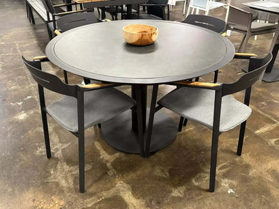 Pisa Outdoor Ceramic Round Dining Table with sleek 6mm ceramic top and durable aluminum frame.