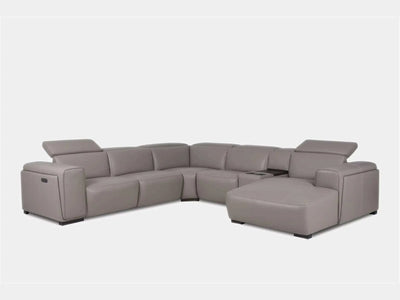 Pollock 6 Seater Corner Sofa with Recliner and Chaise in grey leather
