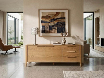 Porto Buffet sideboard in American Black Walnut with optional white marble ceramic top, elegant modern dining storage unit