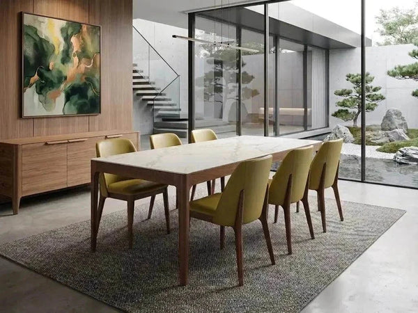 Porto Dining Table with American Black Walnut base and white marble or travertine ceramic top, 2200x1000x750 mm