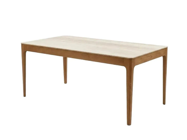 Porto Dining Table made of American Black Walnut with optional white marble or travertine ceramic top, available in two sizes